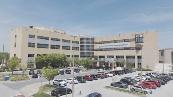 drone photo of Johns Hopkins Howard County Medical Center building